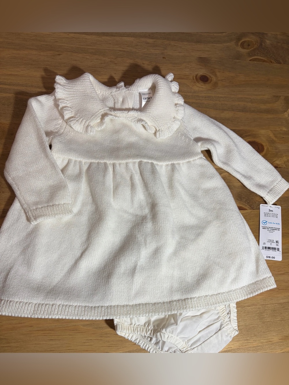Carter's Cream Knit Ruffle Collar Dress with Bloomers